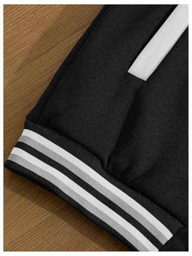 GORGLITTER Men's Letter Graphic Varsity Jacket Long Sleeve Striped Trim Button Bomber Jackets