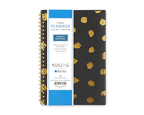 Blue Sky Ashley G for 2017-2018 Academic Year Weekly & Monthly Planner, Twin-Wire Bound, 5' x 8', Messy Dot Design