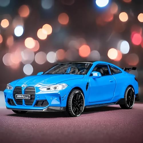 Image of MANAKI ENTERPRISE Scale 1:32 B.M.W M4 - Blue Alloy Diecast Pullback Metal Car Toy with Sound Light & Opening Doors - Best Toy for Kids