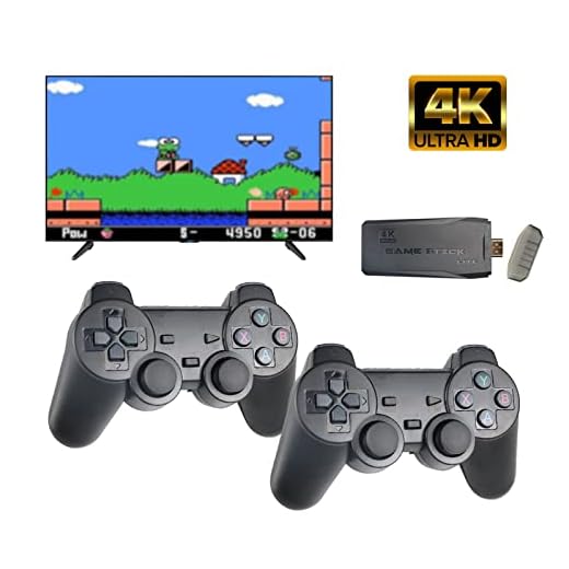 Boboolynn Wireless Retro Game Console, Plug and Play Video Games 4K HDMI Output for TV, Classic Game Stick Built in 10000+ Games with 9 Emulators and 2 Wireless Controller 2.4G Gift for Kids & Adults