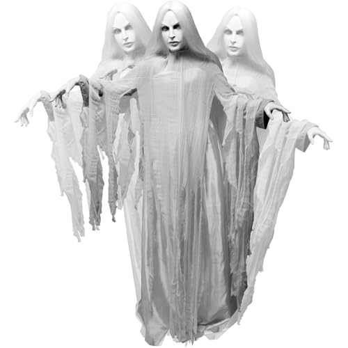 Haunted Hill Farm Rising Ghost Woman by Tekky, Battery-Operated, Sound Activated Animatronic with Sound Effects for Indoor or Covered Outdoor Creepy Halloween Decoration