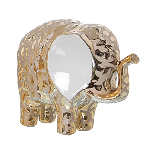 Figura de un Elefante de Ceramica en Dorado y Blanco 17x8x13cm