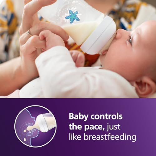 Image of Philips Avent Natural Baby Bottles with Natural Response Nipples (Medium Flow, Flow 3), with Seahorse and Starfish Design, 9oz, 4-Pack, SCY903 /68