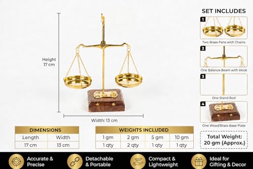 Báscula decorativa balance de latón y madera compacta miniatura 6