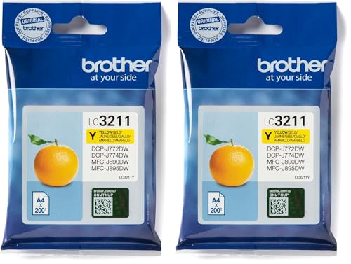 Brother LC-3211Y 200pages Jaune Cartouche d'encre - Cartouches d'encre, LC-3211, Jaune, DCP-J772DW DCP-J774DW MFC-J890DW MFC-J895DW, Standard Yield, 200 Pages (Lot de 2)