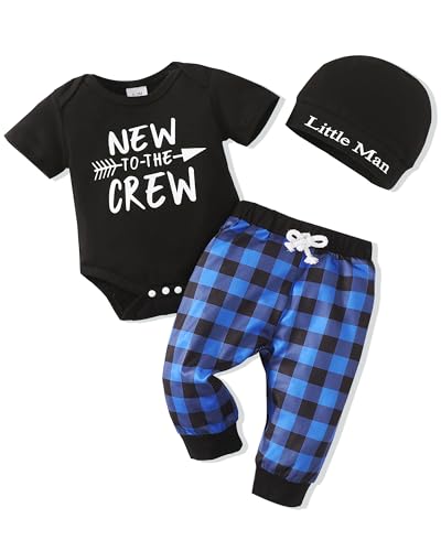 Image of Renotemy Newborn Infant Baby Boy Clothes Outfits New to The Crew Outfits Long Pants Toddler Baby Boy Clothes Set