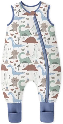 Yoofoss Schlafsack Baby mit Füßen Socken 1.5 Tog Herbst Winter Baby Schlafsack mit Beinen Baumwolle Warm Babyschlafsack für 6-18 Monate Kinder Jungen Mädchen 70 cm Blau Dinosaurier