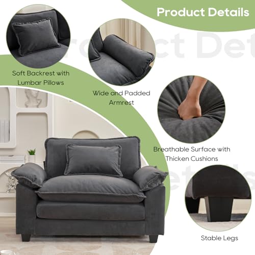 Image of Oprisen Modular Sectional Sofa, Comfy Cloud Couch Sectional Sofa, Velvet Sofa Sleeper Deep Seat Sofa with Throw Pillows for Living Room (Blue Gray, 53 inch- Single Seat)