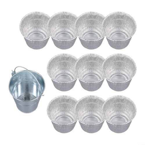 Seau à graisse pour barbecue avec 10 doublures en feuille d'aluminium, métal galvanisé pour un nettoyage facile, compatible avec Traeger et extérieur