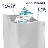 Dry-Packs 1-Pint, 5"x7" Mylar Bags and 20cc Oxygen Absorbers, 200 Pack For Food Shipping & Storage, One, Silver