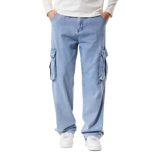 EnllerviiD Men's Baggy Cargo Jeans Straight Relaxed Fit Denim Work Pants Wide Leg Streetwear
