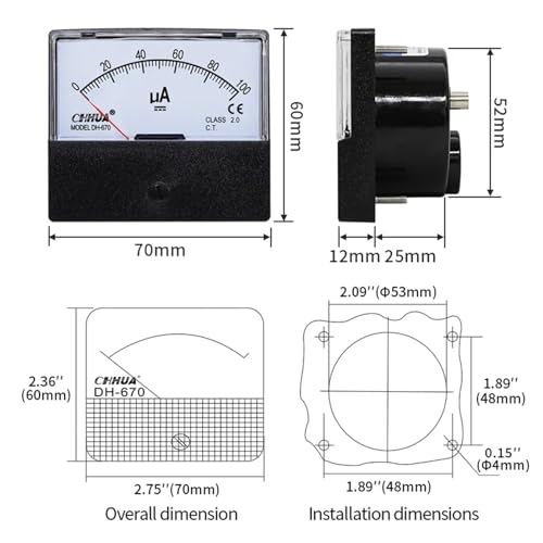 Microampèremètre analogique DH-670 de finition supérieure pour tableau électrique DC