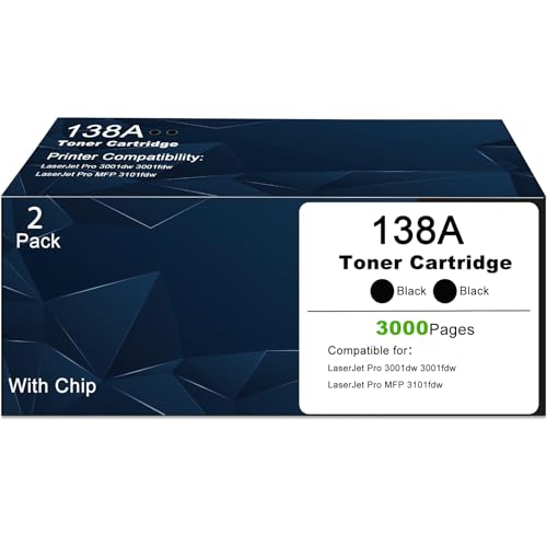 Image of 138A Black Compatible Toner Cartridge (with Chip) Replacement for HP 138A W1380A 138X W1380X, Compatible with Pro 3001dw 3001fdw Printers and LaserJet Pro MFP 3101fdw Series Printers (2 Pack Black)