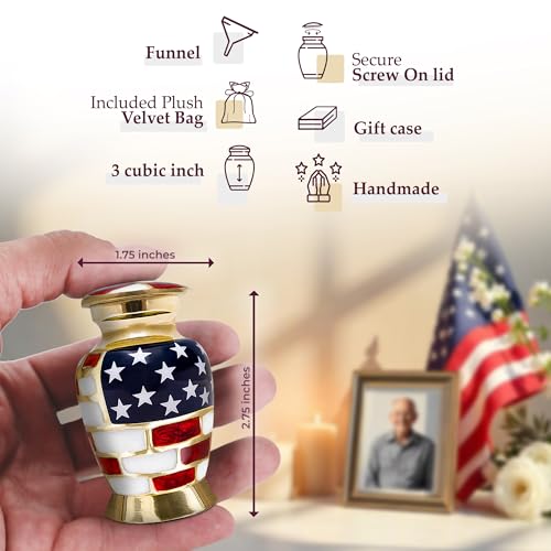 Image of Trupoint Memorials Small Urns for Human Ashes Keepsake, Military and Patriotic Decorative Mini Cremation Urn for Veteran Adult Men & Women, Set of 4, Gold