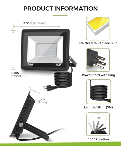 L Lohas Led A-GK-FL00201US-2-N Lohas Flood Lights Outdoor, 50W Dusk To Dawn Floodlight, Ip66 Waterproof Plug In Floodlights thumb #6