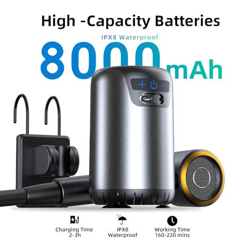 Ducha portátil para camping con batería recargable 8000mAh, 10 modos de pulverización, pantalla Fahrenheit, resistente al agua IPX8, bomba para exteriores para senderismo, viaje, autos, mascotas, plantas, surf y limpieza de botes miniatura 2