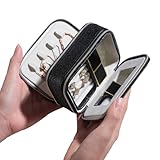 BS-MALL Travel Jewelry Box - Sleek Modern Organizer For Rings And Necklaces | Compact Jewelry Storage With Secure Compartments | Perfect Jewelry Organizers And Storage For Fashion (Glisten Black)