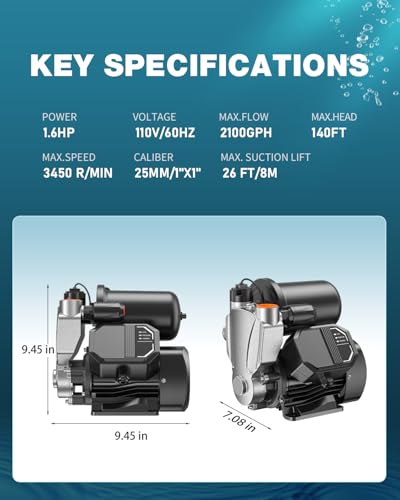 Bomba Periférica para aumento de presión de agua Meniio PW01 1.6 HP 110 volts Acero Inoxidable miniatura 5