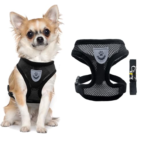 FFWTPY Hundegeschirr Weich Gepolstert Hunde Geschirr Air-Mesh Atmungsaktiv Brustgeschirr Verstellbare Weich Gepolsterte Haustierweste für Kleine Mittelgroße Hunde (Schwarz M)