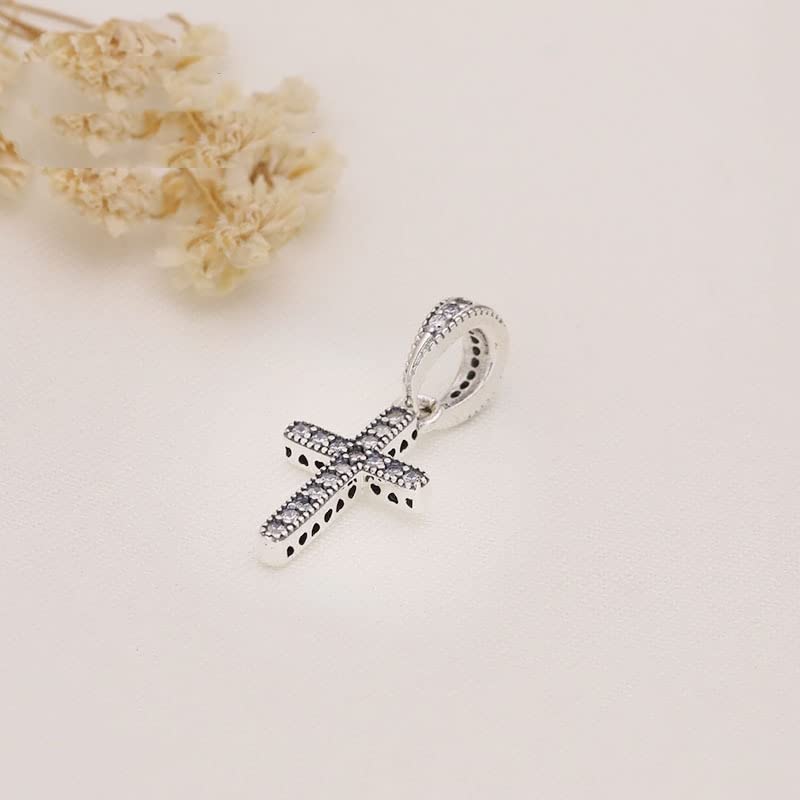 Sparkling Cross Pendant Charm 925 Sterling Silver Pendant,Jewelry Beads Gifts for Women Bracelet&Necklace A01344