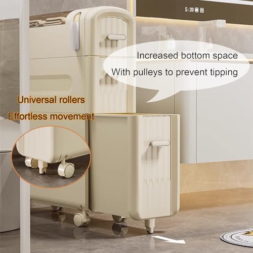 Narrow Bathroom Organizer with Wheels, Bathroom Storage Cabinet for Small Space, Toilet Paper Cabinet, Rolling Storage Cart with Paper Holes, for Kitchen, Living(Clear,43 * 18 * 91.5cm/16.9 * 7.1*