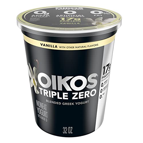 Oikos Triple Zero Vanilla Nonfat Greek Yogurt Tub, 0% Fat, 0G Added Sugar And 0 Artificial Sweeteners, Just Delicious High Protein Yogurt, 32 Oz #TOP16