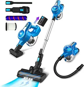 INSE Cordless Vacuum Cleaner, 23Kpa 265W Powerful Suction Stick Vacuum Cleaner, Up to 45min Runtime, Rechargeable Batt, 10-in-1 Lightweight Vacuum for Carpet Hard Floor Pet Hair Car, S6T Blue