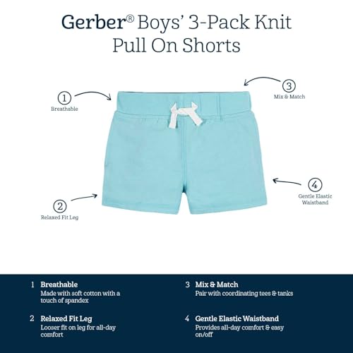 Image of Gerber Baby Boys' 3-Pack Pull-on Knit Shorts