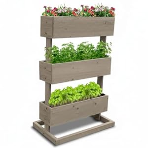 Coemo Vertikalbeet Hochbeet 3 Etagen Grau 50x30x75 cm aus Nadelholz – Platzsparendes Kräuterbeet & Blumenbeet für Balkon, Terrasse & Garten, rückenschonend, witterungsbeständig, Stufenbeet