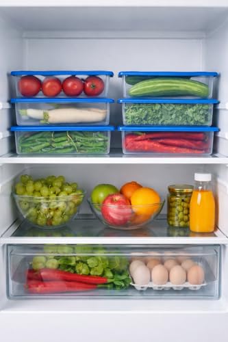 Image of Fridge Storage Containers Set of 6 | Airtight Fridge Organizer Storage Boxes | BPA Free Refrigerator Storage Containers | Vegetable & Fruit Storage Box | (1500ML Capacity)