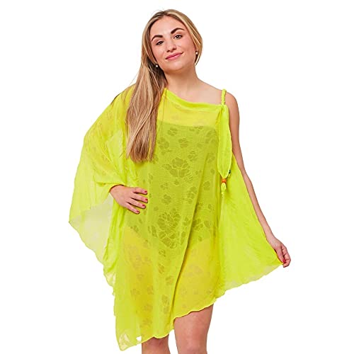 FLASHPIJAMAS Paréo femme pour plage, piscine, SPA, salle de bronzage, croisière, composé de rayons, Jaune imprimé avec petits détails en porcelaine, Taille Unique Cover