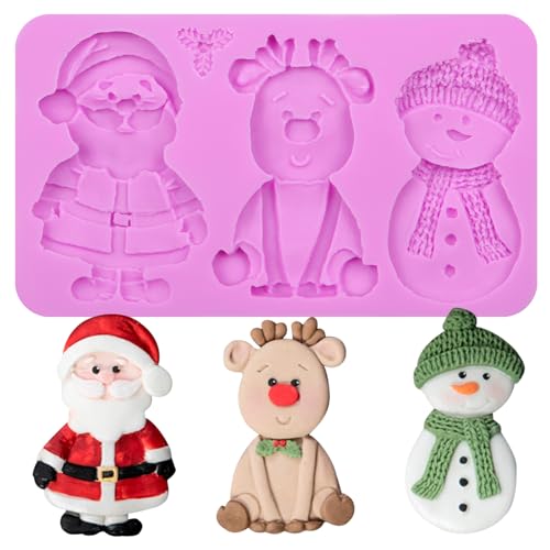 Acvcatto Christmas Snowman Silicone Mold, Reindeer 3D Santa Claus Silicone Fondant Molds, for...