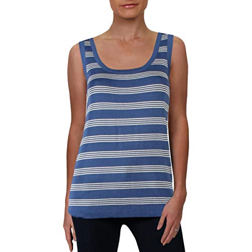 Anne Klein Womens Striped Knit Shell Blue S
