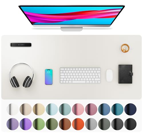 Image of Aothia Leather Desk Pad Protector,Mouse Pad,Office Desk Mat, Non-Slip Pu Leather Desk Blotter,Laptop Desk Pad,Waterproof Desk Writing Pad For Office And Home (36 inch X 17 inch, White)