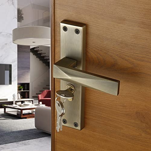 Image of LAPO Mortise Door Lock for Home Main Door & Bedroom with Handle | Left-Right Fit 30-50mm Door Home Office Hotel | 3 Brass Keys | Heavy-Duty 60mm Cylinder | 45x45mm Body | Antique Finish | CY-131