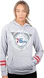 Ultra Game NBA Philadelphia 76ers Womens Soft Fleece Pullover Hoodie Sweatshirt With Varsity Stripe, Heather Gray, X-Large