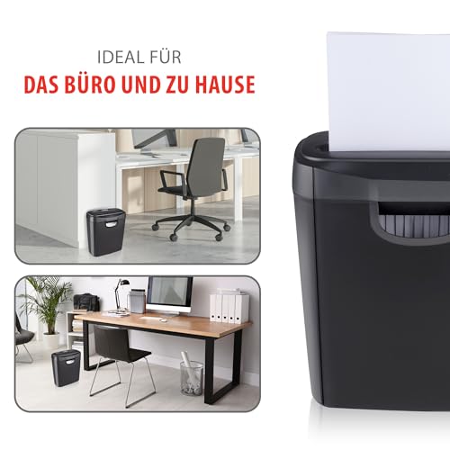 Alpina Aktenvernichter – Papiershredder für Zuhause und Büro – Shredder Zerstört Kreditkarten – Zerkleinern Sie 6 A4-Blätter auf Einmal - 10L Behälter – 190W Leistung – Schwarz