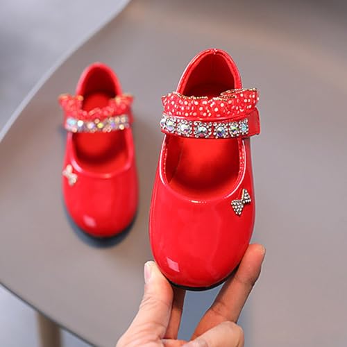 Girl's Bow Mary Jane Dress Shoes Ballet Princess Soft Sole Flat Shoes with Rhinestone Strap for Party School3