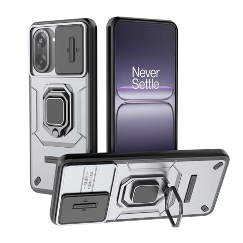 Image of Casodon Heavy Duty Armor Back Case Cover for Oneplus Nord CE 5 5G - Magnetic Kickstand Ring with Camera Shutter Protection, Rugged Bumper Hard Back Cover for Oneplus Nord CE 5 5G (PC & TPU|Silver)
