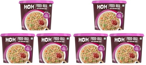 Image of MOM - Meal of the Moment Fried Rice with Schezwan Gravy (Pack of 6) | All Natural, 100% Vegetarian, Ready to Eat, Instant Food, Just Add Hot Water