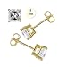 14K Yellow Gold Stud Earring Aprx 2 Carat Total Weight, 5mm Each Princess Cut Simulated Diamond Earring. Set on High Quality Prong Setting & Friction Style Post - Crazy2Shop