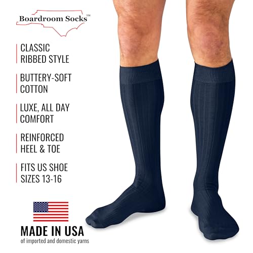 Big and Tall Socks, Cotton Dress Socks Over-the-Calf Ribbed2