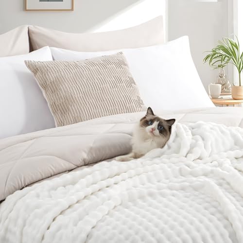 RUIKASI Bubble Decke Kuscheldecke Flauschig Weiß - 150x200cm Sofadecke & Couchdecke aus Plüsch, Warme Fleece für Wohnzimmer Deko Blanket… – Ansicht 6
