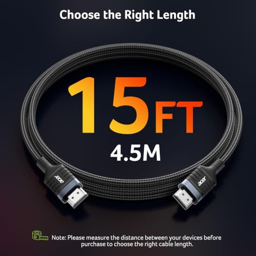 Acer HDMI 2.1 Cable 6.6FT, [8K@60Hz, 4K@120Hz] 48Gbps Ultra High-Speed Braided Cord Supports HDR10+/HDCP 2.2 & ARC/eARC, Certified HDMI Cable Compatible with PS5, PS4, Xbox, Monitors, Laptops, HDTV