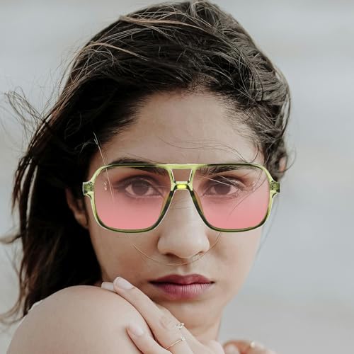 Retro Square Sunglasses for Women Men Trendy Oversized Square Aviation Sun Glasses 70s Vintage Pilot Shades UV4003