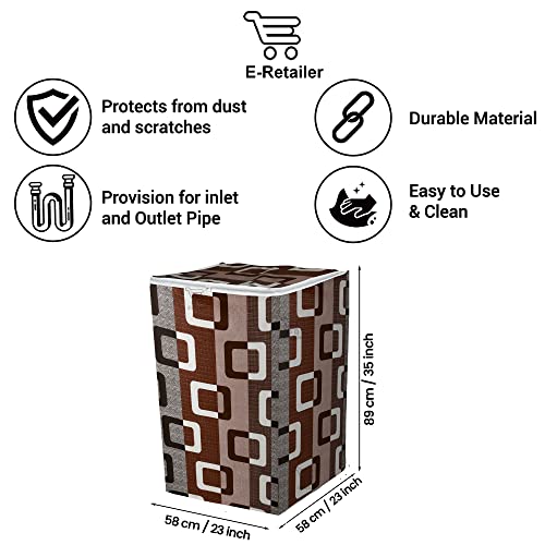Image of Washing Machine Cover for Top Load 5kg to 7.5kg | Light Weight Dustproof Cover with Zip Enclosure | Geometric Fully Automatic Washer Protector for Indoor Outdoor Use | Size 23x23x35 Inch
