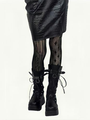 OYOANGLE Women's Gothic Striped Graphic Pattern Fishnet Tights Pantyhose Mesh Sheer Stockings3