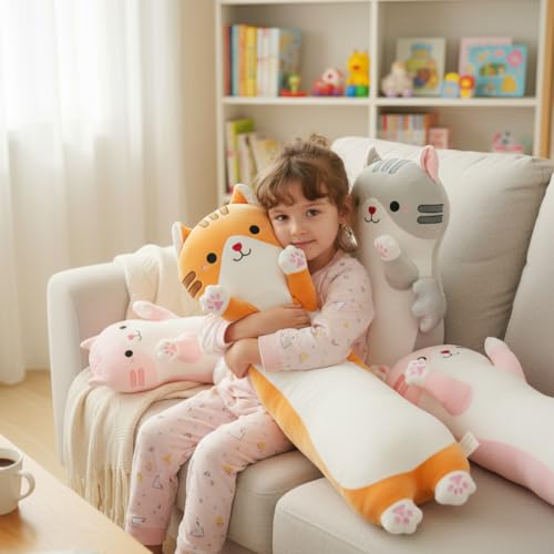 Image of Kekeso Long Cat Plush Pillow, Cute Cat Stuffed Animal Toy for Home Decor Sofa Cushion Christmas Valentine's Birthday Gift for Adults (Yellow, 90cm /35.43in)