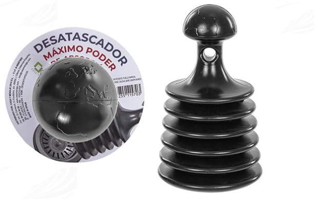 Desatascador Negro de Fuelle Manual 10,5x10,5x17 cm, Desatascador de Goma Profesional para WC, Toilet, Fregadero y Tuberías, A Presión de Aire Potente, Desatascador de Cañerías y Desagües
