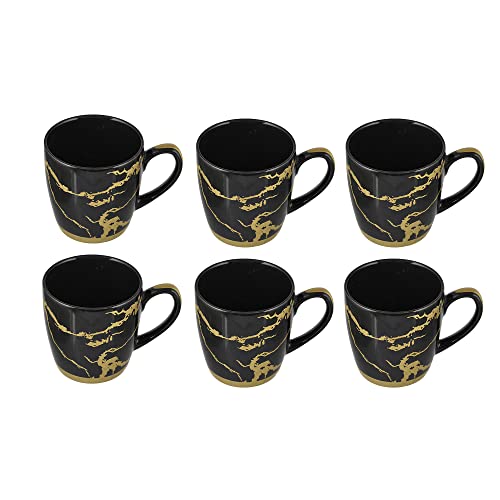 E - Ezra Gold Printed Bone China Glossy Cups & Mugs/Tea Cup for Home Office / 180 Ml (Black)